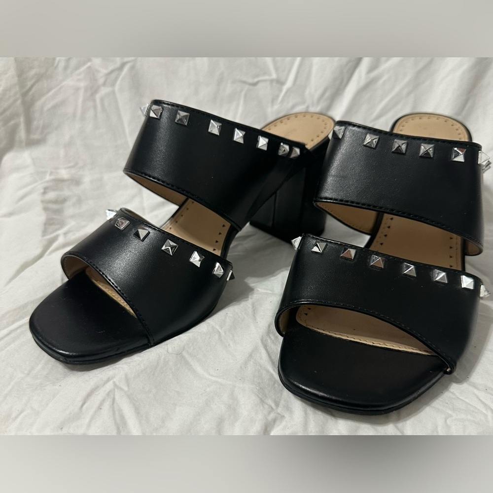 Adrienne Vittadini Black Studded Mules